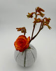 Hand Blown Glass Ball Vase in White with Black Stripes