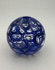 Hand Blown Ball Vase in Dark Blue and Clear Glass