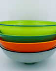 Cobalt Blue Opaque Glass Bowl with Yellow Lip Wrap