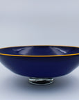 Cobalt Blue Opaque Glass Bowl with Yellow Lip Wrap