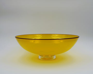 Yellow Transparent Glass Bowl with Purple Lip Wrap