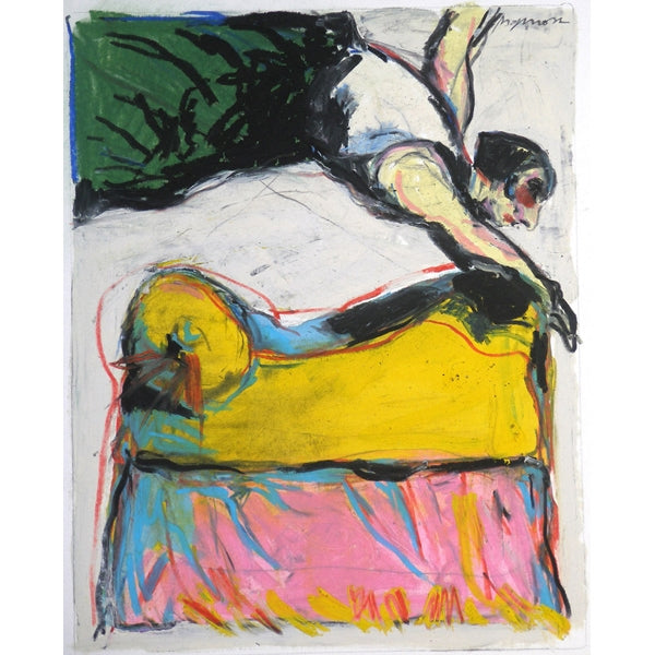 Colorful oil pastel drawing of an acrobat.
