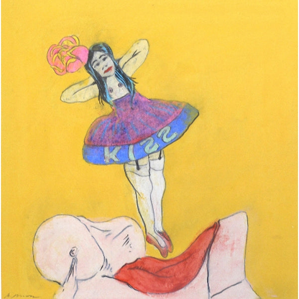 Colorful oil pastel drawing of an acrobat.