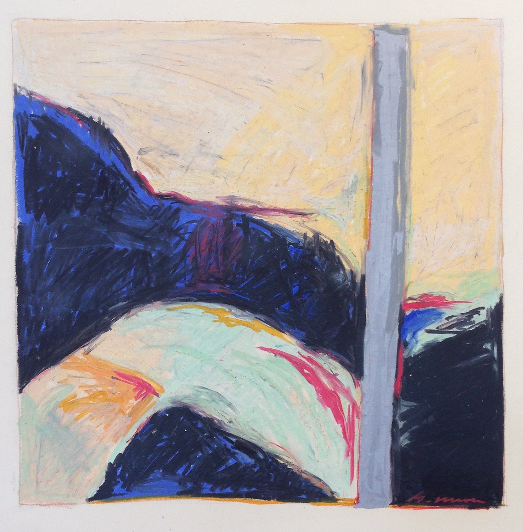 Colorful abstracted landscape oil pastel drawing.