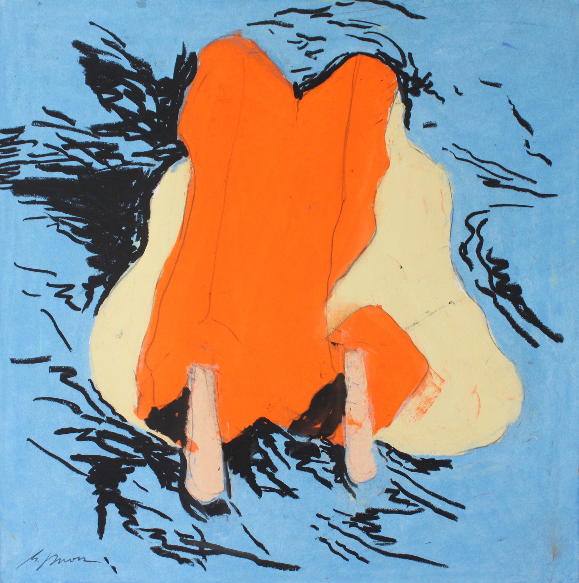 Oil pastel drawing of orange creamsicles on a blue background.