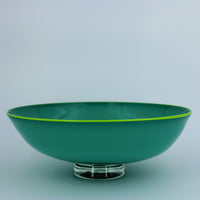 Teal Opaque Glass Bowl with Lime Green Lip Wrap