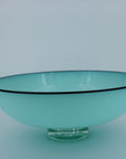 Light Blue Opaque Glass Bowl with Black Lip Wrap