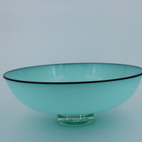 Light Blue Opaque Glass Bowl with Black Lip Wrap