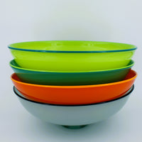 Lime Green Opaque Glass Bowl with Teal Lip Wrap