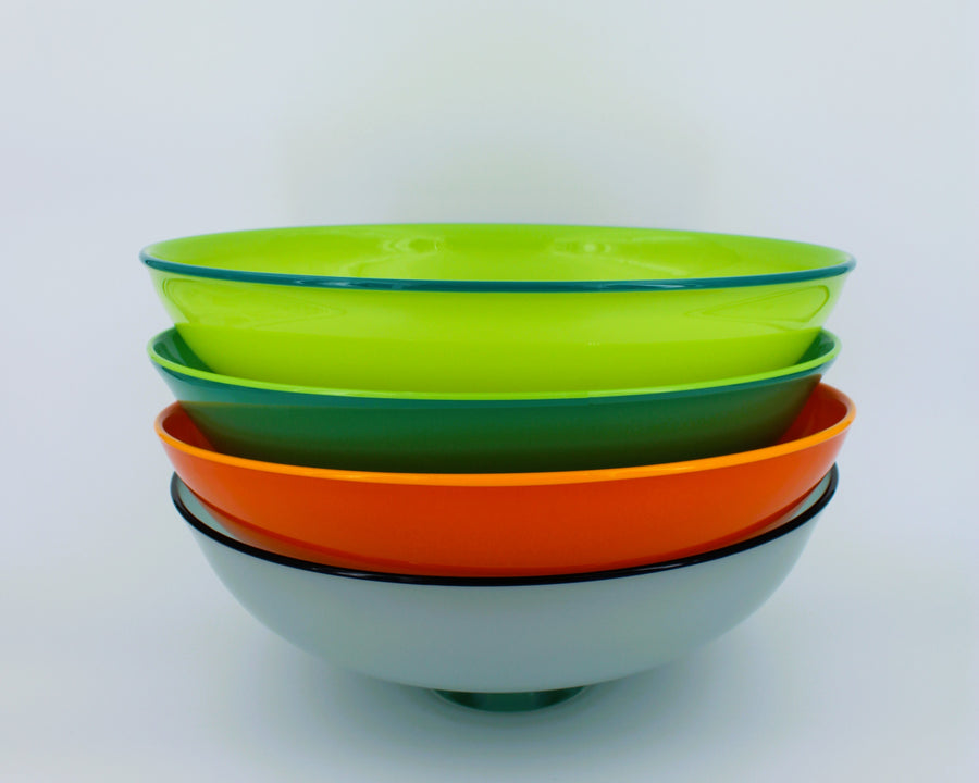 Lime Green Opaque Glass Bowl with Teal Lip Wrap