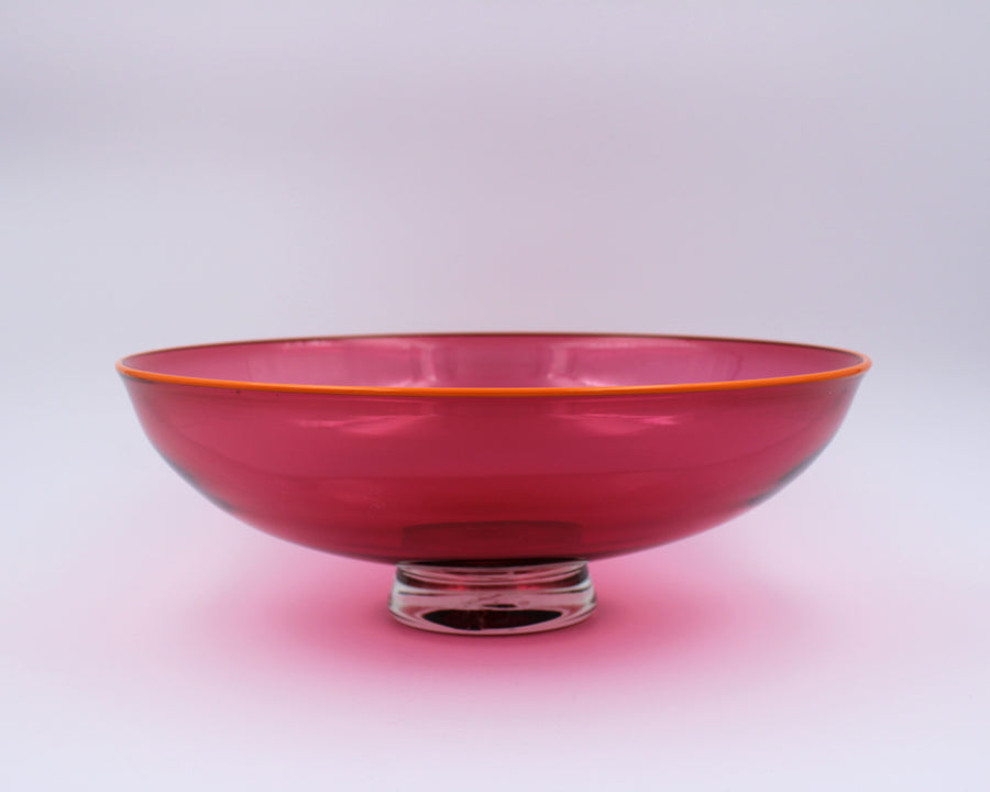 Ruby Transparent Glass Bowl with Orange Lip Wrap