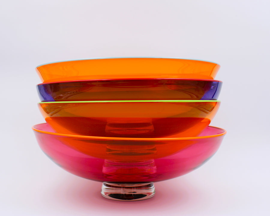 Ruby Transparent Glass Bowl with Orange Lip Wrap