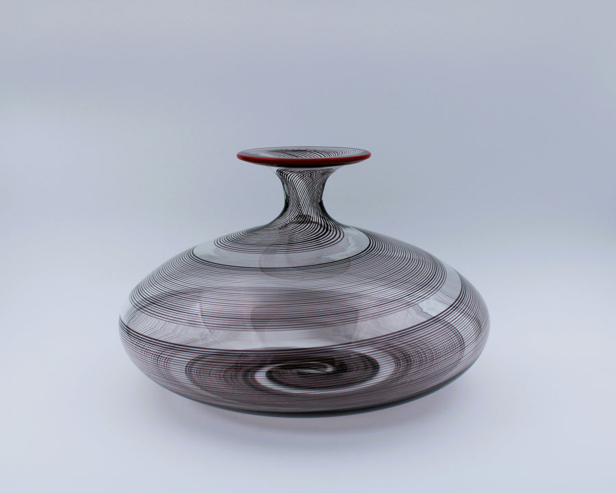 Filigrana Inkwell Vase with Black Swirl and Red Lip Wrap