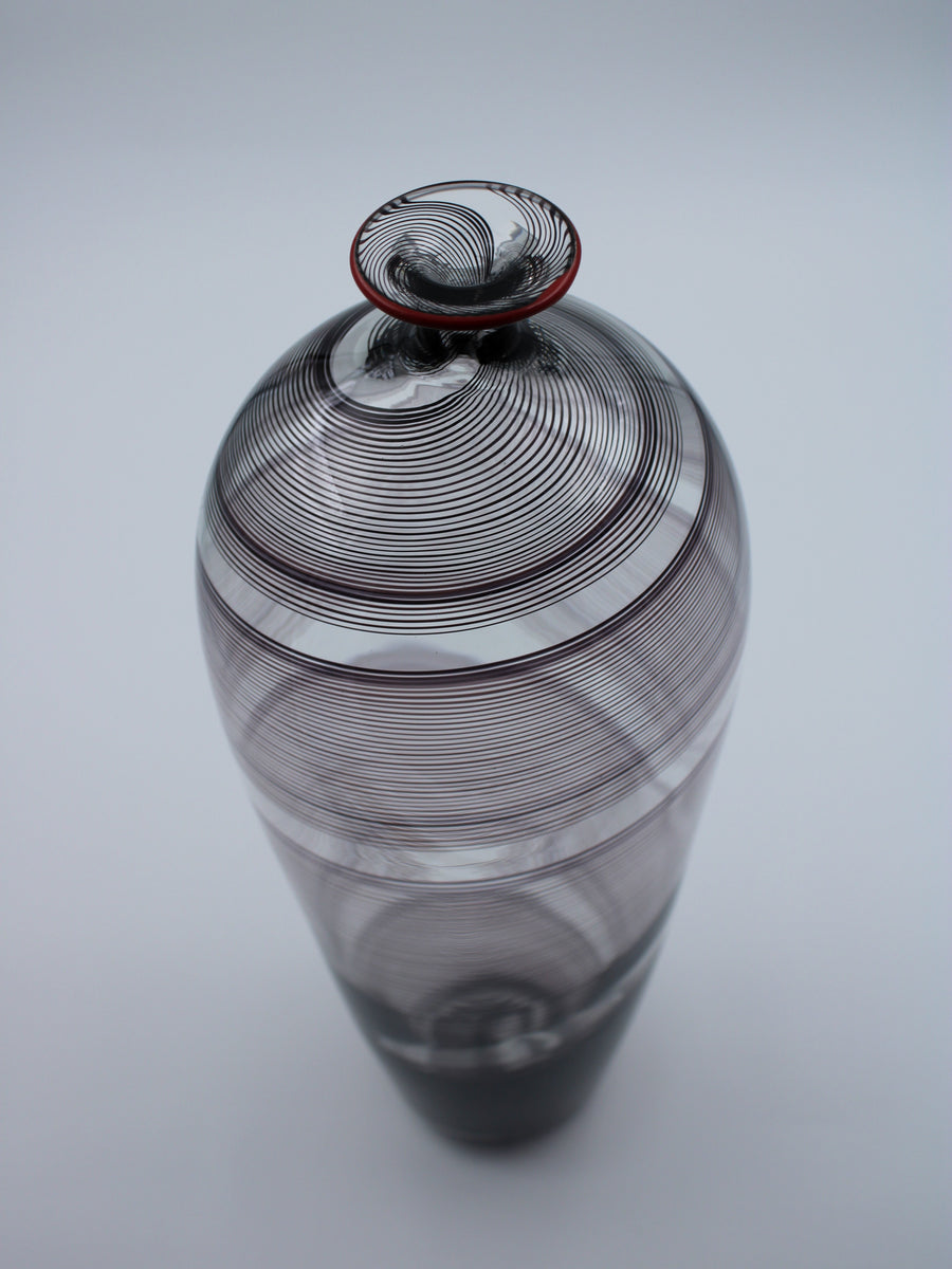 Filigrana Tollo Vase with Black Swirl and Red Lip Wrap