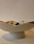 White Porcelain Bowl With Orange And Cobalt Blue Insides With White Flowers