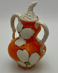 Orange & White Lidded Canister with Coral Flower