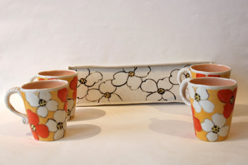Orange Hues Tea Cup Set with Tray