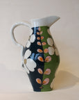 Navy Blue And Green Pitcher With Flowers