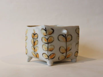 White Square Cup With Pinky Orange Flowers