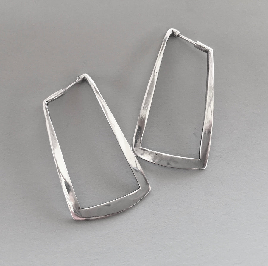 Forged Silver Rectangular Hoop Earrings