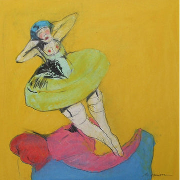 Colorful oil pastel drawing of an acrobat.