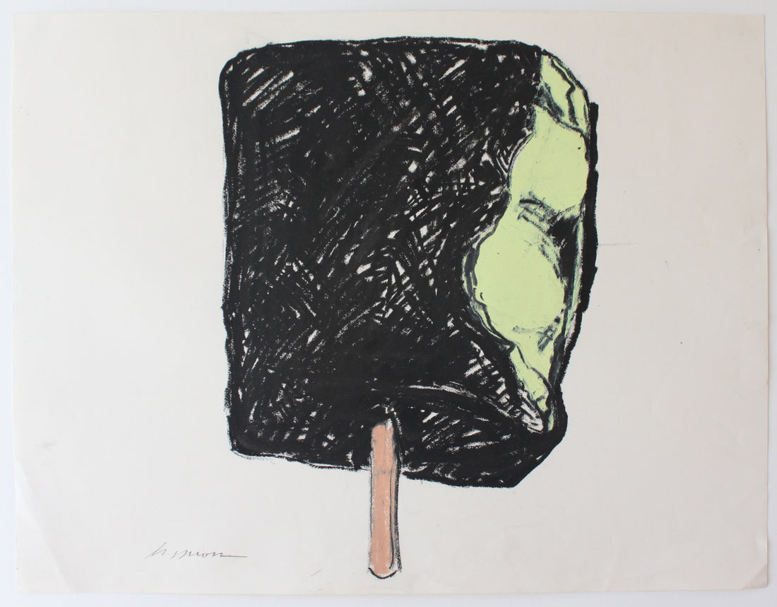 Oil pastel drawing of a pistachio popsicle.